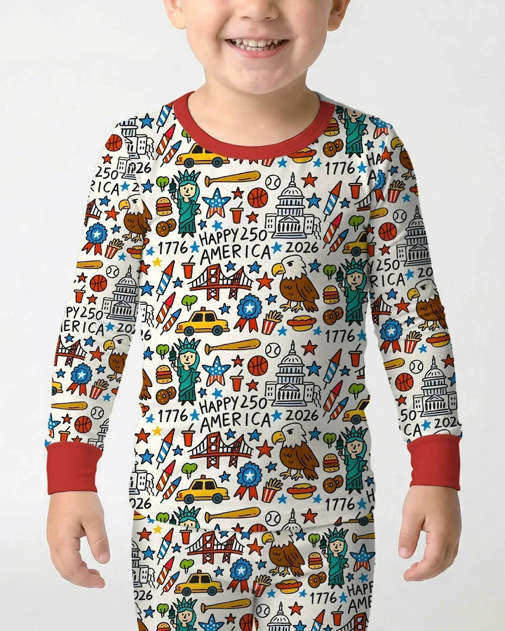 Doodle America 250th Anniversary Family Bamboo Two Piece Long Sleeve Pajama Set