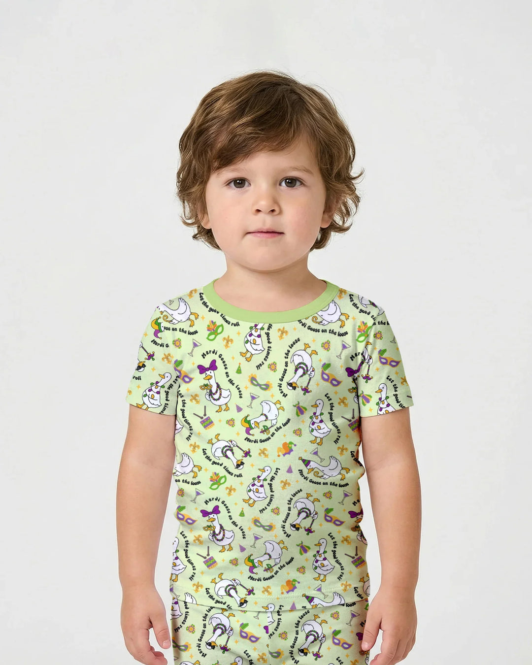Mardi Gras Silly Goose Bamboo Two Piece Short Sleeve Shorts Pajama Set
