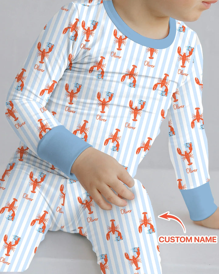 Custom Name Crawfish Beer Season Bamboo Two Piece Long Sleeve Pajama Set