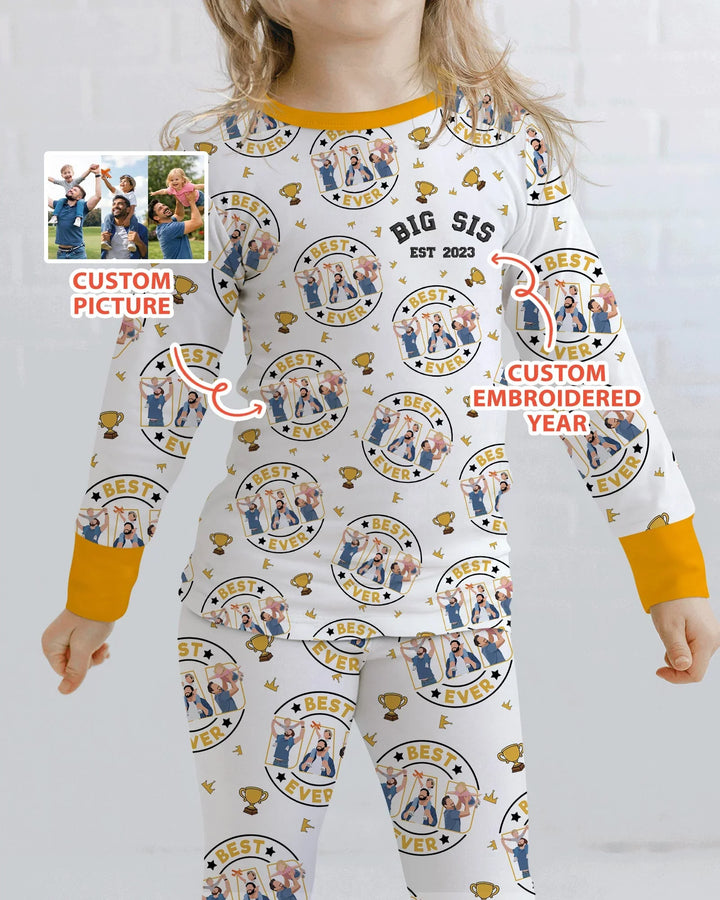 Personalized Family Matching Father's Day Embroidered Bamboo Two Piece Long Sleeve Pajama Set