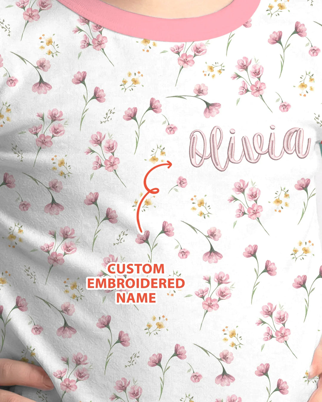 Custom Embroidered Name Floral Whispers Bamboo Two Piece Long Sleeve Pajama Set