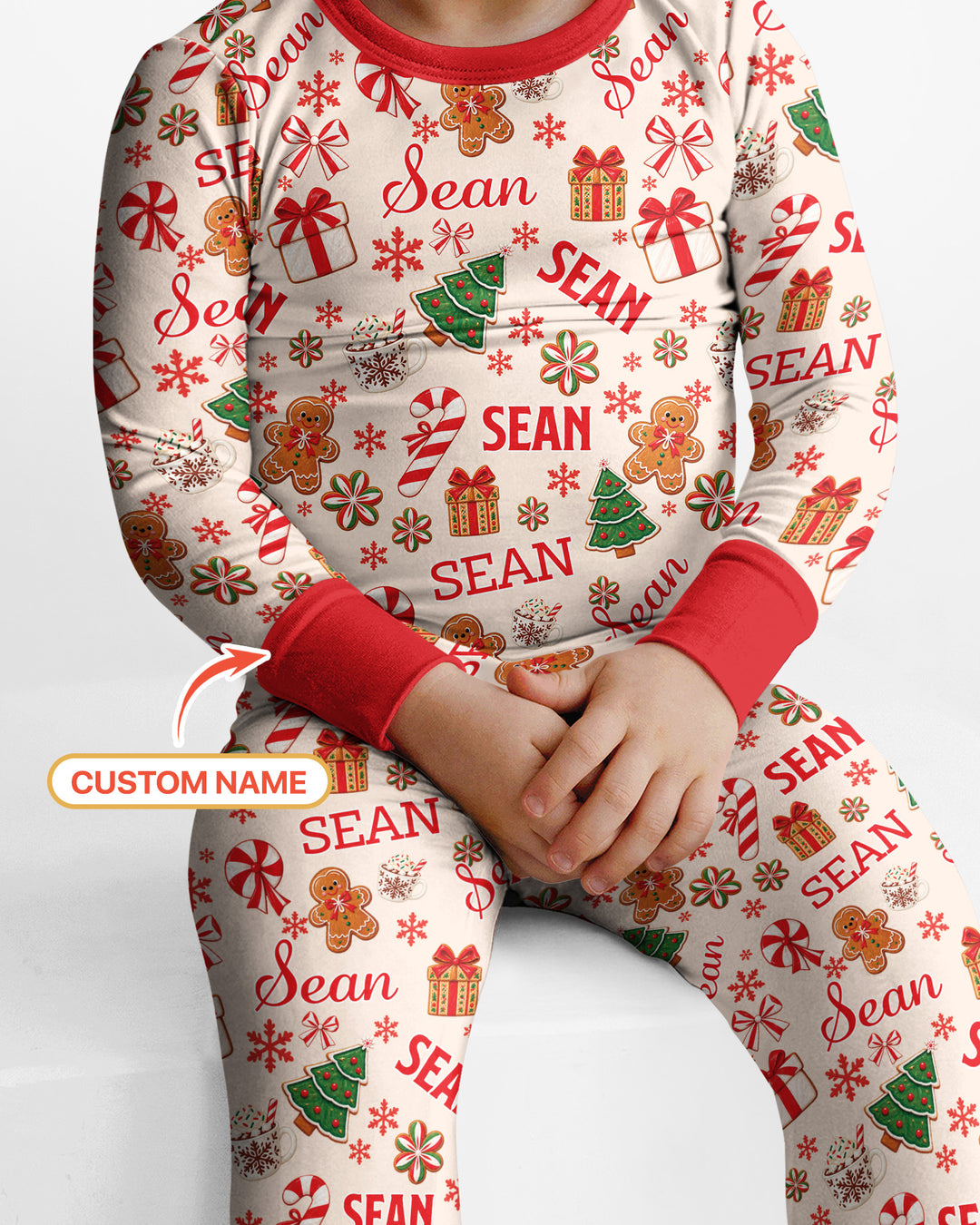 Merry Christmas Custom Name Bamboo Two Piece Long Sleeve Pajama Set