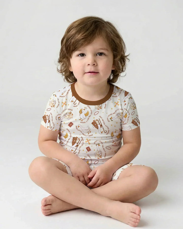 Jesus Loves You Silly Goose Bamboo Two Piece Short Sleeve Shorts Pajama Set
