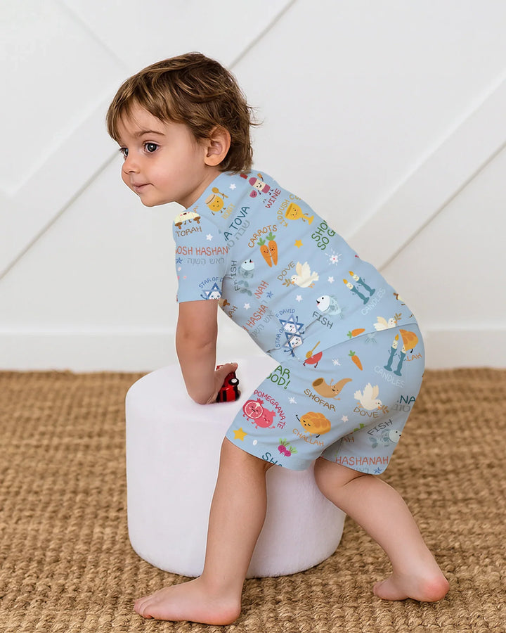 Family Rosh Hashanah Matching Bamboo Two Piece Short Sleeve Shorts Pajama Set