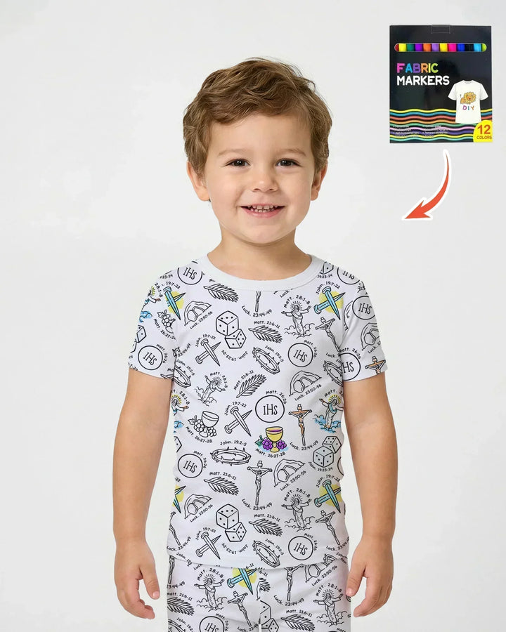 Easter Story Colorable Bamboo Two Piece Short Sleeve Pajama Set