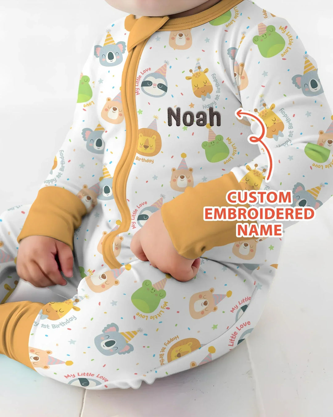 1st Birthday Personalized Embroidered Baby Bamboo Convertible Zippy
