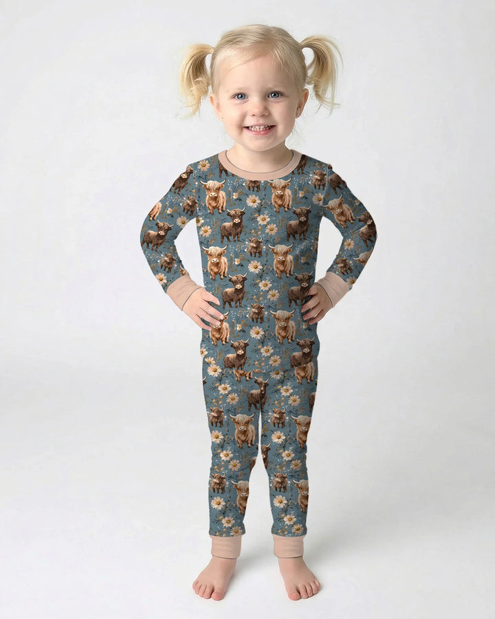 Majestic Highland Cows Family Matching Bamboo Two Piece Long Sleeve Pajama Set