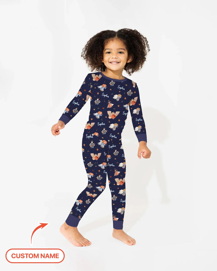 Guardian Angels Custom Name Bamboo Two Piece Long Sleeve Pajama Set