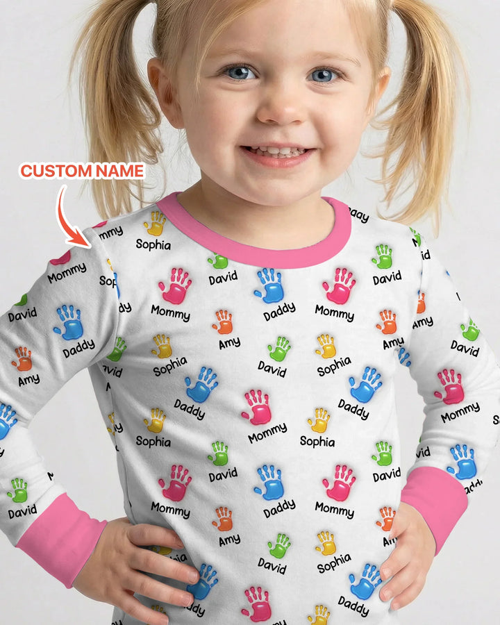 First Mother Day - Handprints Bamboo Two Piece Long Sleeve Pajama Set