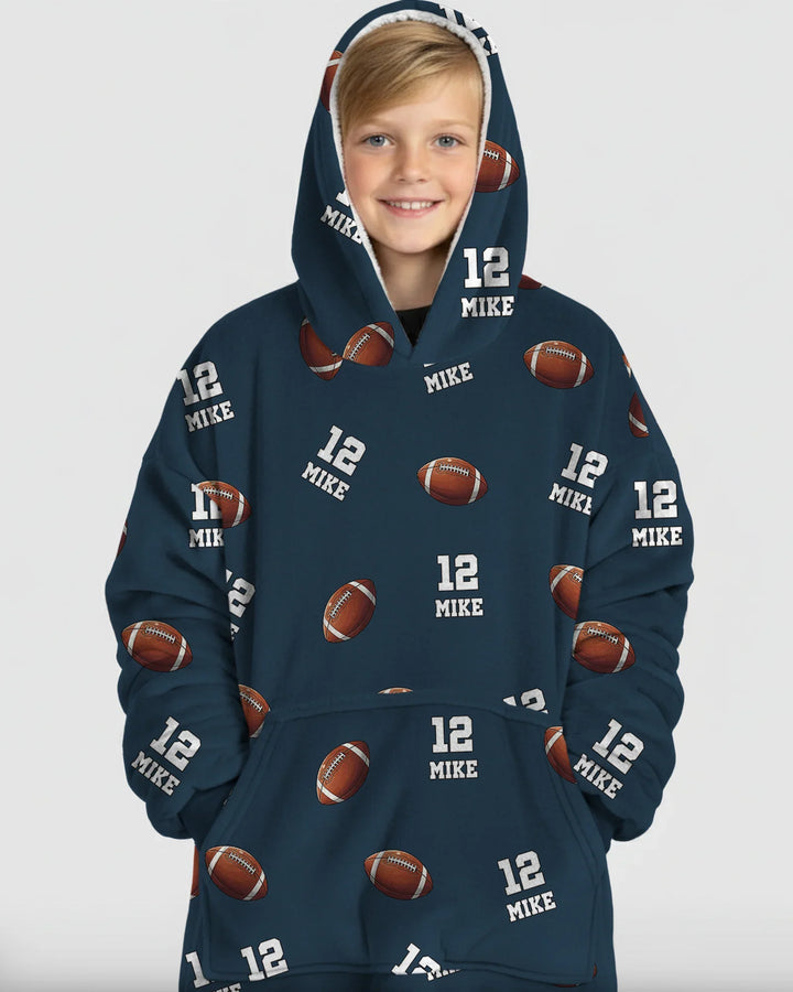 Football Pattern Personalized Bamboo Blanket Hoodie