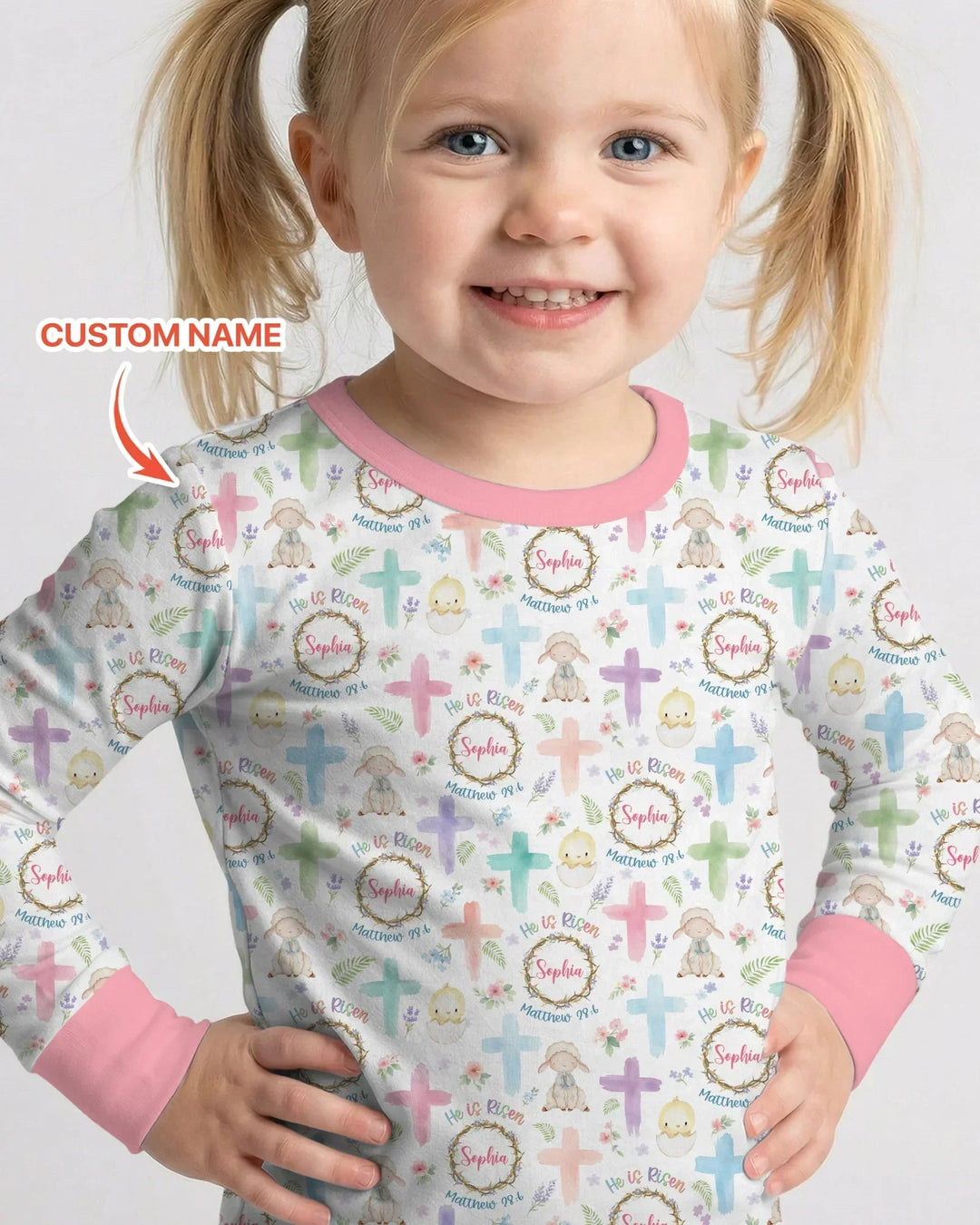 He Is Risen Personalized Template Bamboo Two Piece Long Sleeve Pajama Set