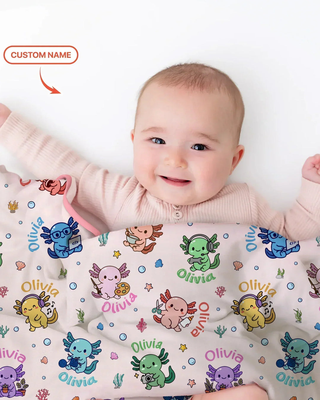 Custom Name Cute Hobby Axolotl Bamboo Blanket