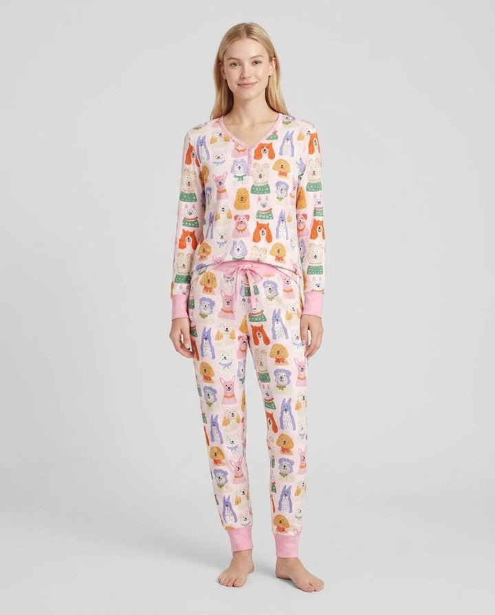 Whimsical Puppy Parade Family Matching Bamboo Women Pajama Set