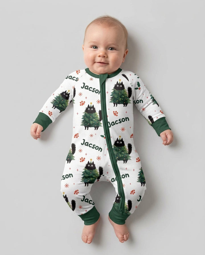 Custom Name Black Cat Christmas Bamboo Convertible Zippy