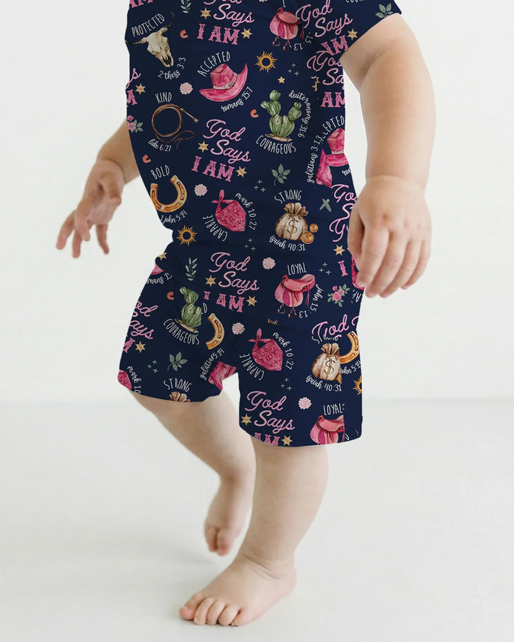 God Says I Am Western Faith Bamboo Two Piece Short Sleeve Shorts Pajama Set