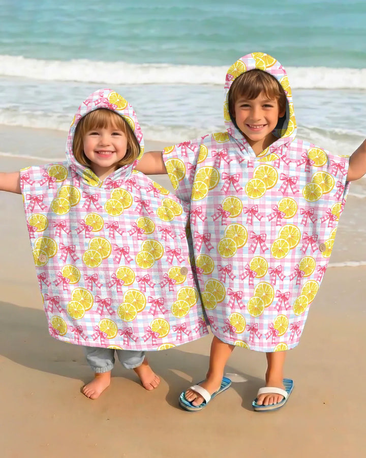 Pink Lemons Bows Checkered Bamboo Swim Poncho
