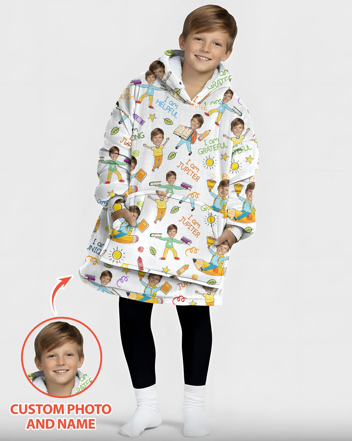 Custom Photo Kid Affirmations I Am Kind Bamboo Blanket Hoodie