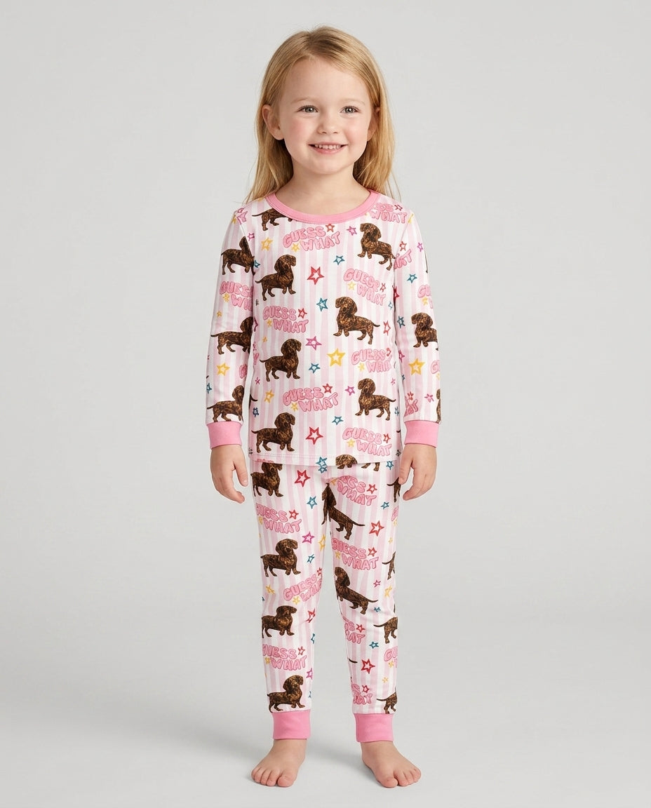 Guess What? Wiener Butt! Bamboo Two Piece Long Sleeve Pajama Set