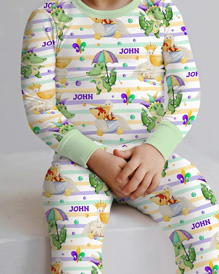 Happy Mardi Gras Adventure Family Matching Bamboo Two Piece Long Sleeve Pajama Set