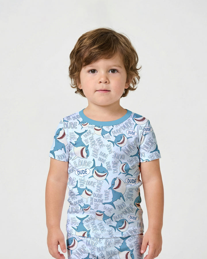 Dude Shark Bamboo Two Piece Short Sleeve Shorts Pajama Set