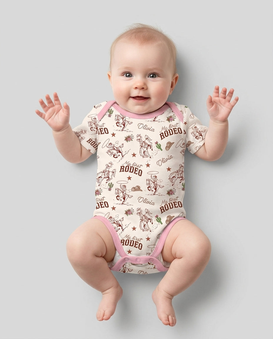 Custom Name First Rodeo Family Matching Bamboo Bodysuit