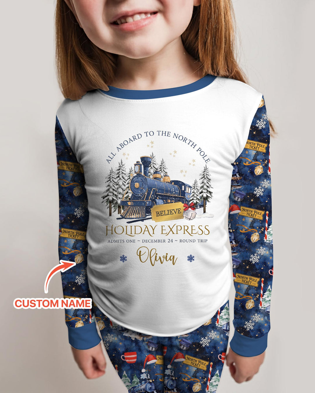 Custom Name North Pole Journey Bamboo Two Piece Long Sleeve Pajama Set