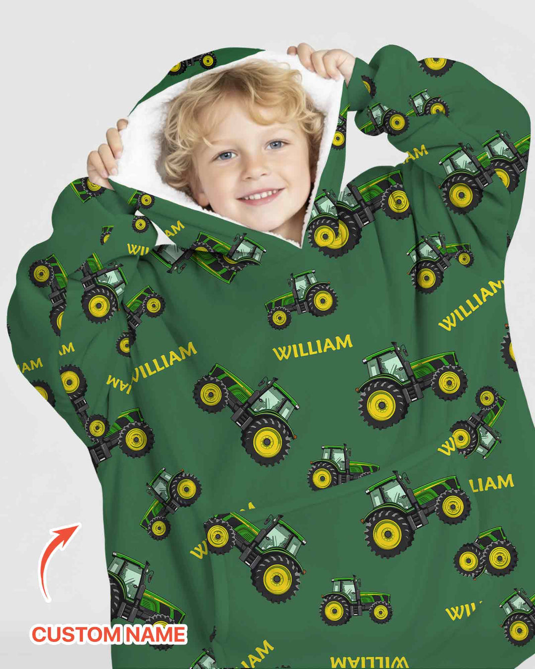 Custom Name Green Tractors Matching Daddy & Me Bamboo Blanket Hoodie