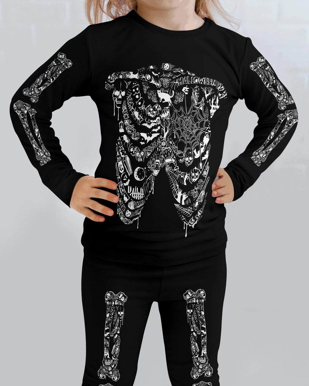 Haunted Halloween Skeleton Bamboo Two Piece Long Sleeve Pajama Set