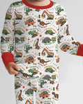 Dinosaur Construction Truck Bamboo Two Piece Long Sleeve Pajama Set
