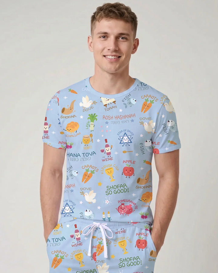 Family Rosh Hashanah Matching Bamboo Men Short Sleeve Short Pajama Set