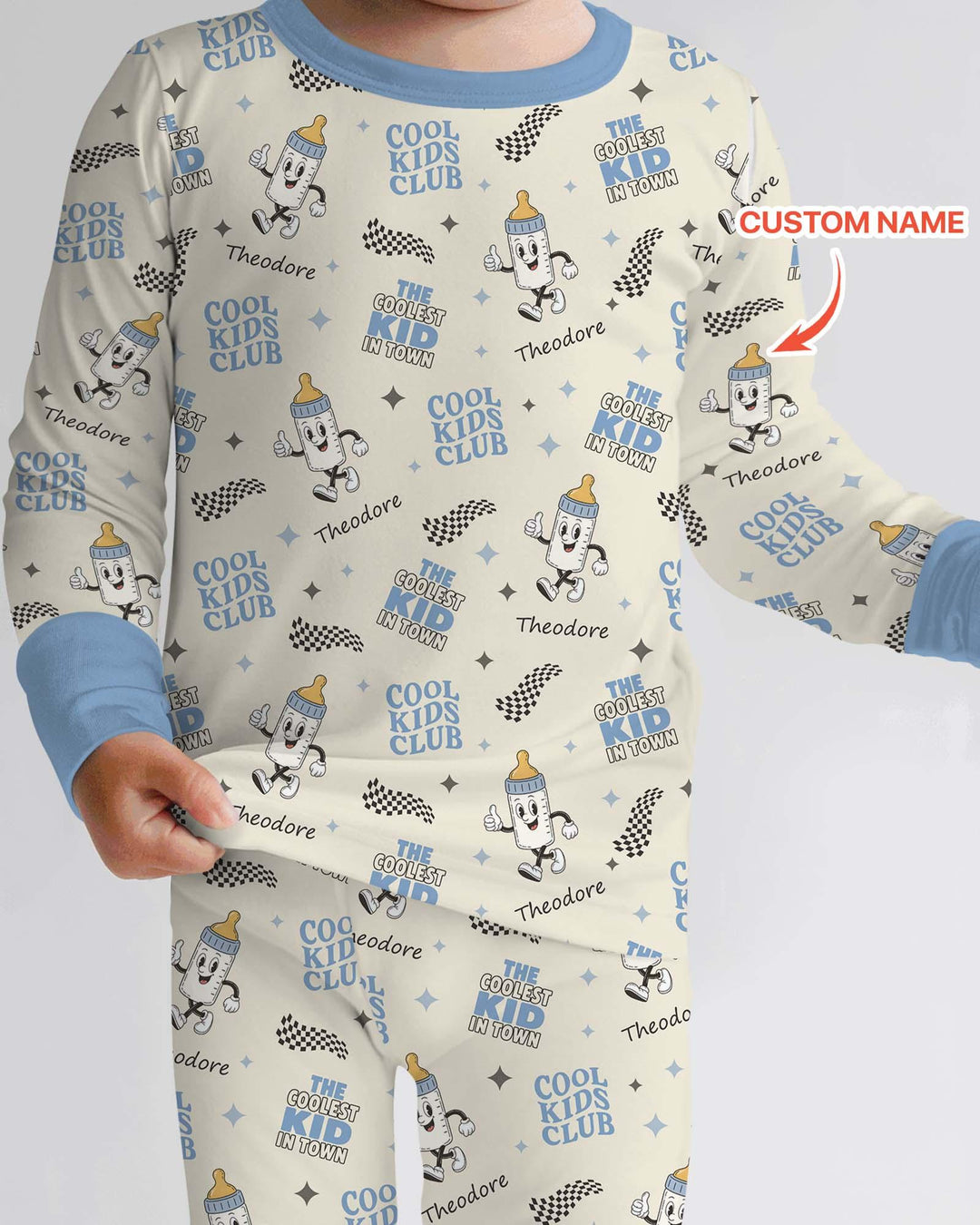 Custom Name Cool Club Daddy & Me Matching Bamboo Two Piece Long Sleeve Pajama Set