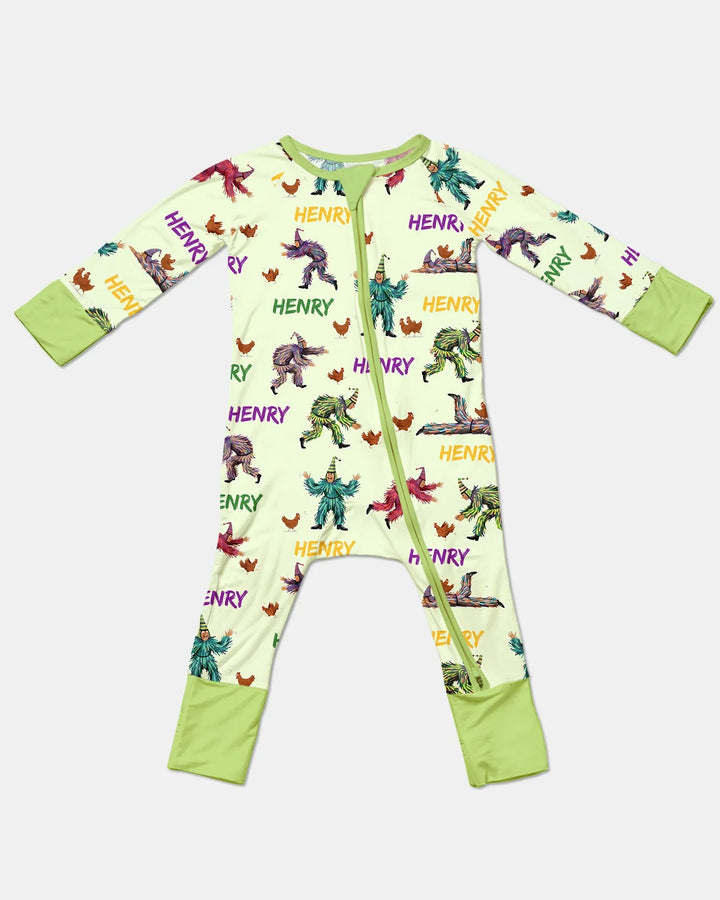 Custom Name Mardi Gras Chicken Chase Family Matching Bamboo Convertible Zippy