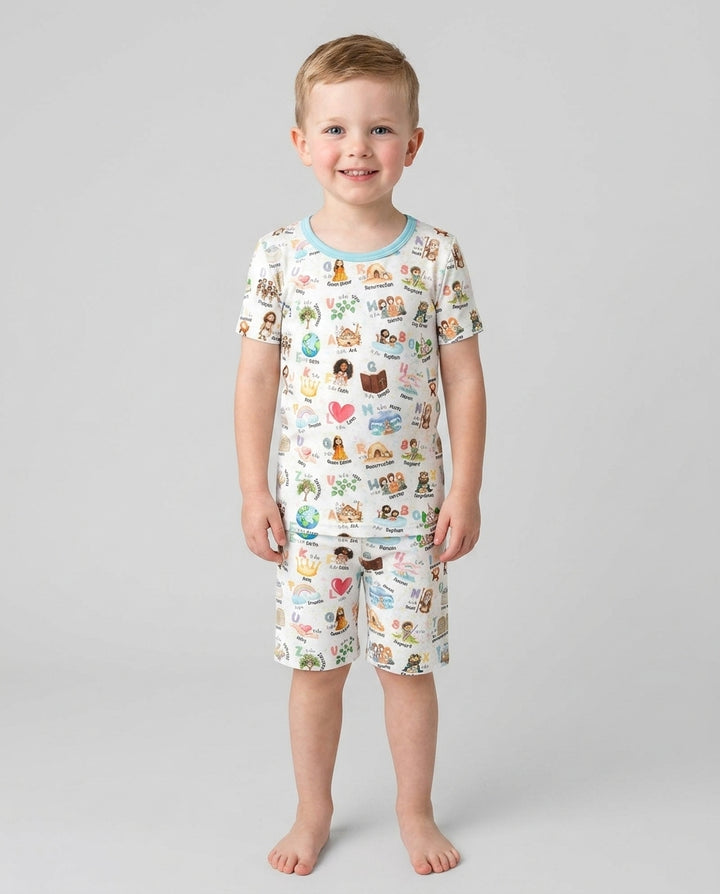 Bible ABC Alphabet Bamboo Two Piece Short Sleeve Shorts Pajama Set