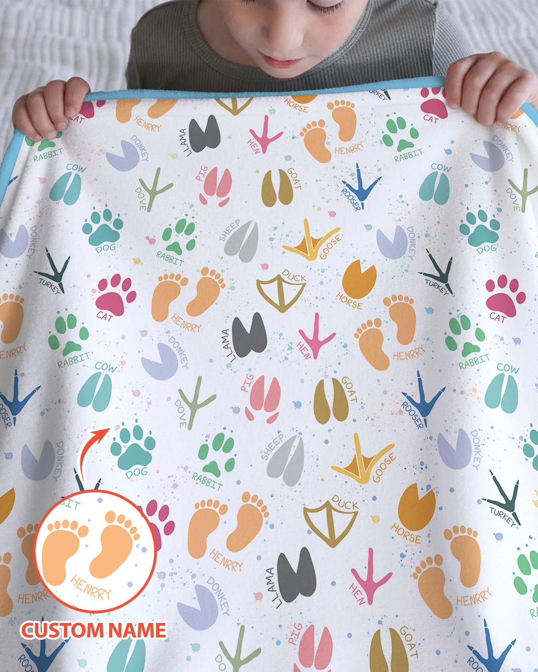 Cute Farm Animal Tracks Custom Name Bamboo Blanket