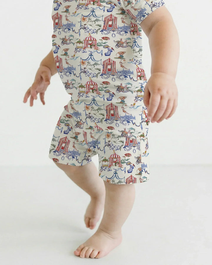 Vintage Lousiana Circus Toile Family Matching Bamboo Two Piece Short Sleeve Shorts Pajama Set