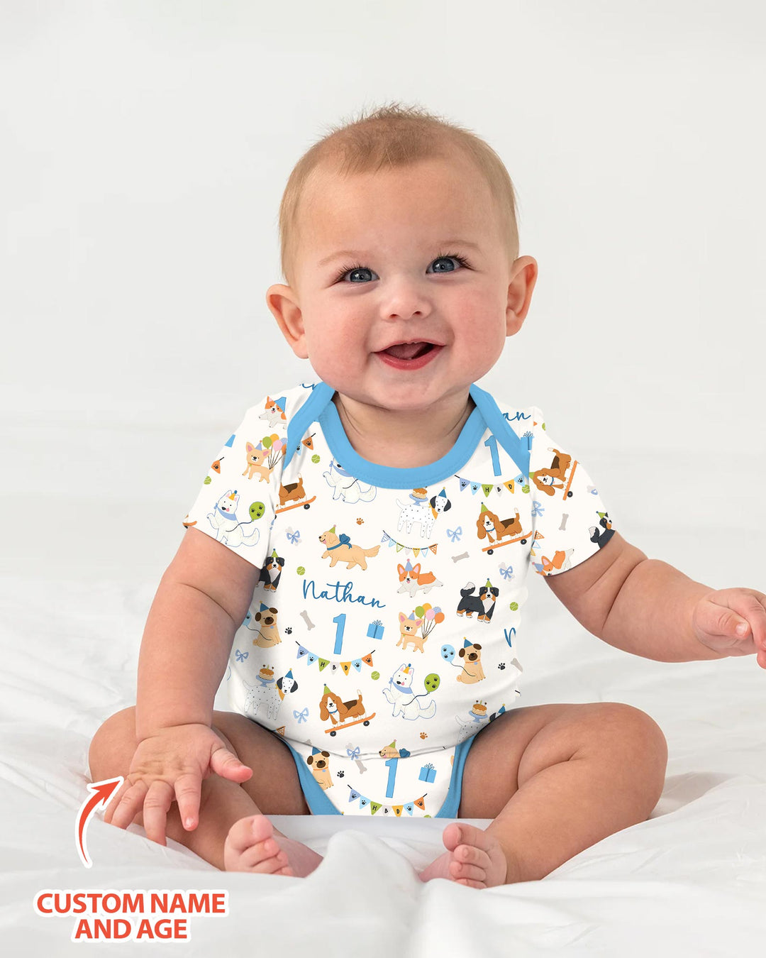 Custom Name Birthday Dogs Party Bamboo Bodysuit