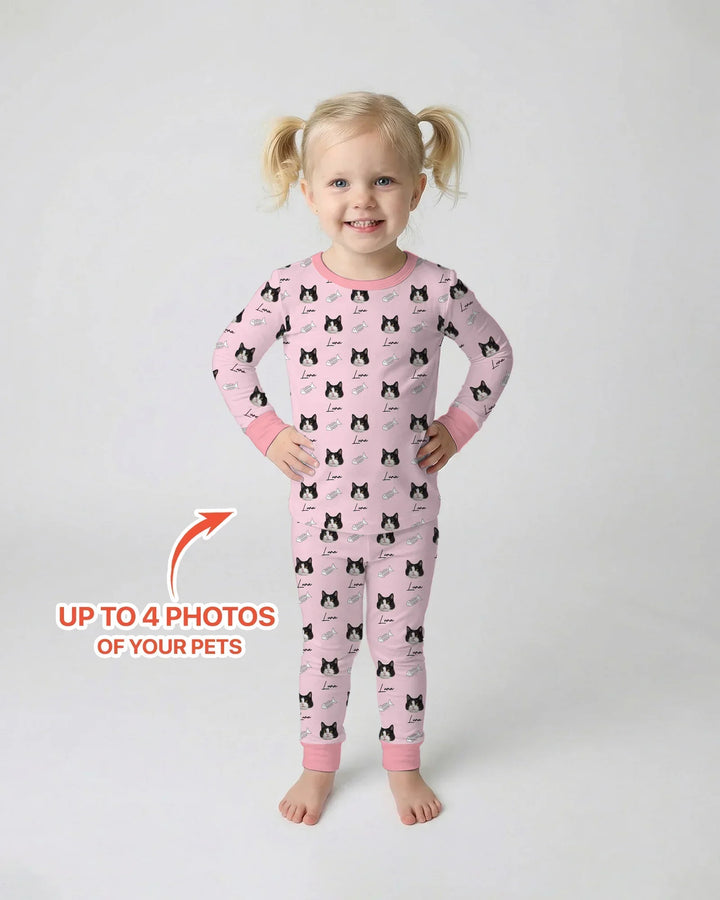 Custom Name and Pet Photos Bamboo Two Piece Long Sleeve Pajama Set