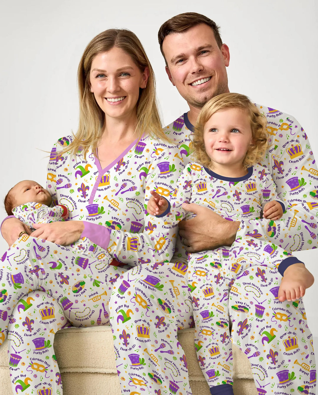 Mardi Gras Family Matching Bamboo Two Piece Short Sleeve Shorts Pajama Set