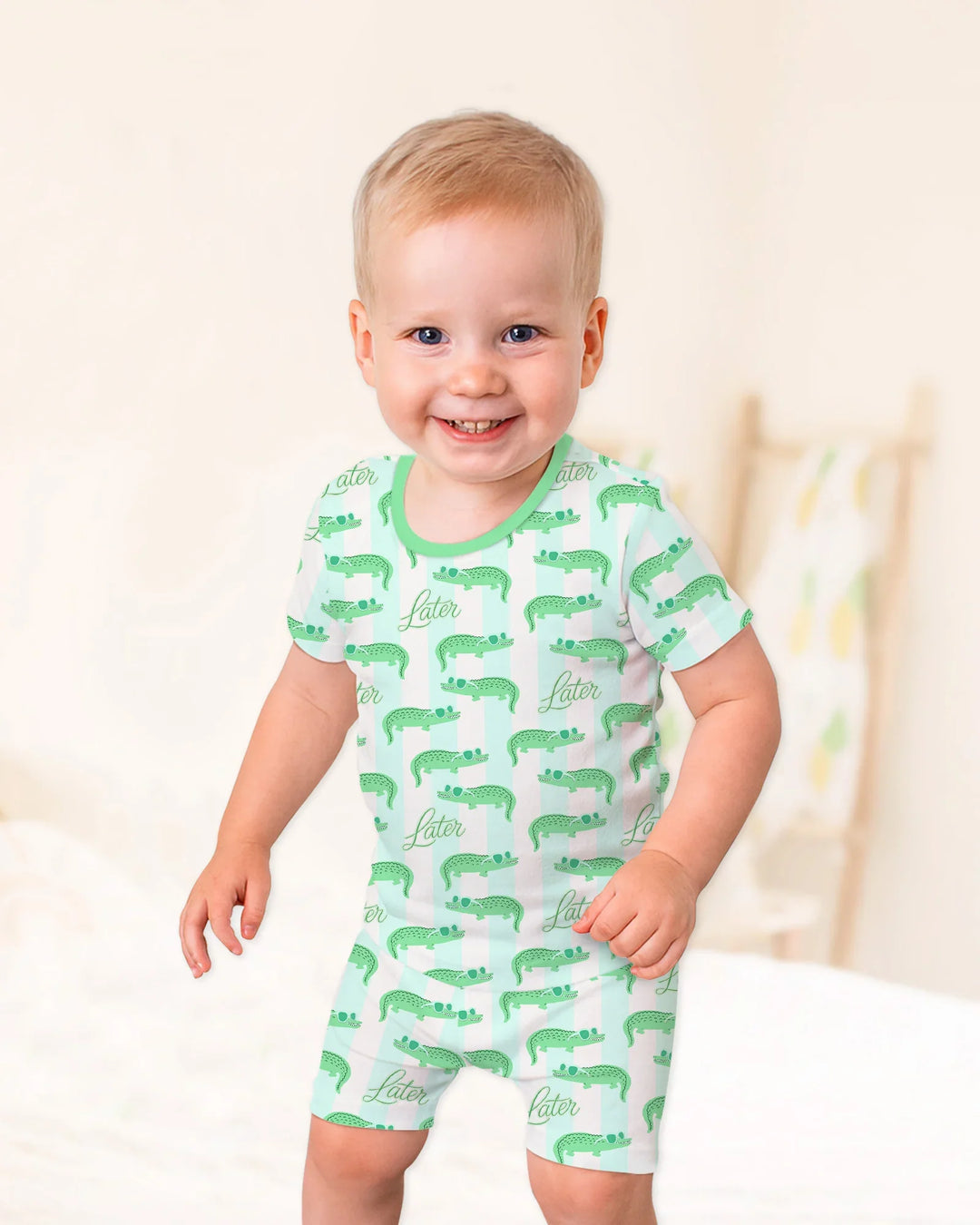 Later Gator Bamboo Two Piece Short Sleeve Shorts Pajama Set