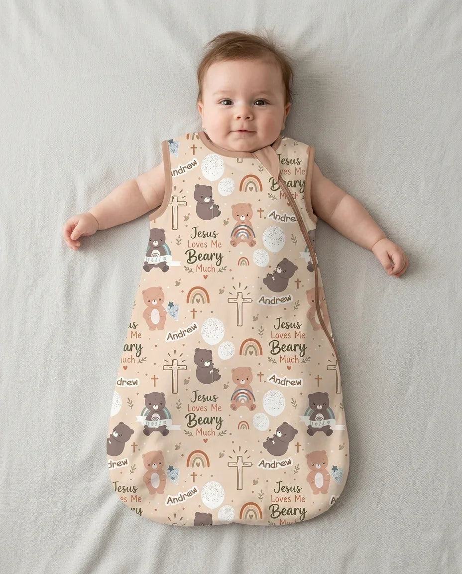 Custom Name Jesus Loves Me Beary Much Bamboo Sleep Bag