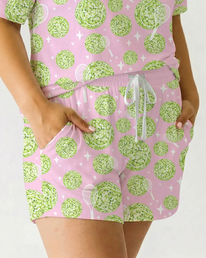 Tennis Disco Girl Party Matching Women Short Sleeve Short Pajama Set