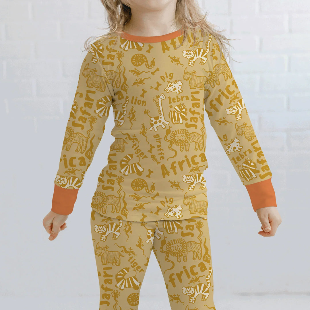 Handdrawn African Animals Bamboo Two Piece Long Sleeve Pajama Set