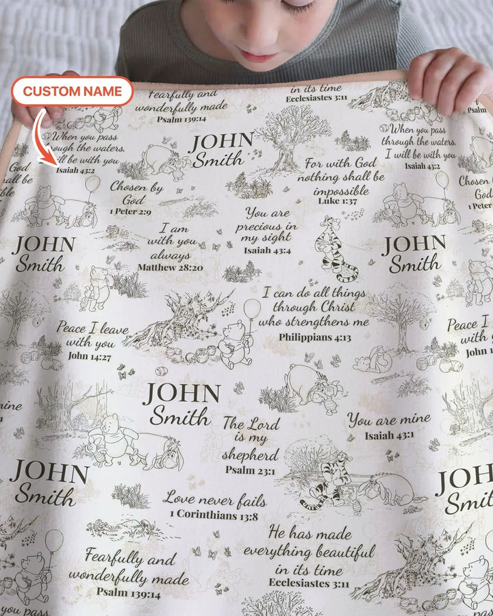 Classic Bear Bible Verse Custom Name Bamboo Blanket