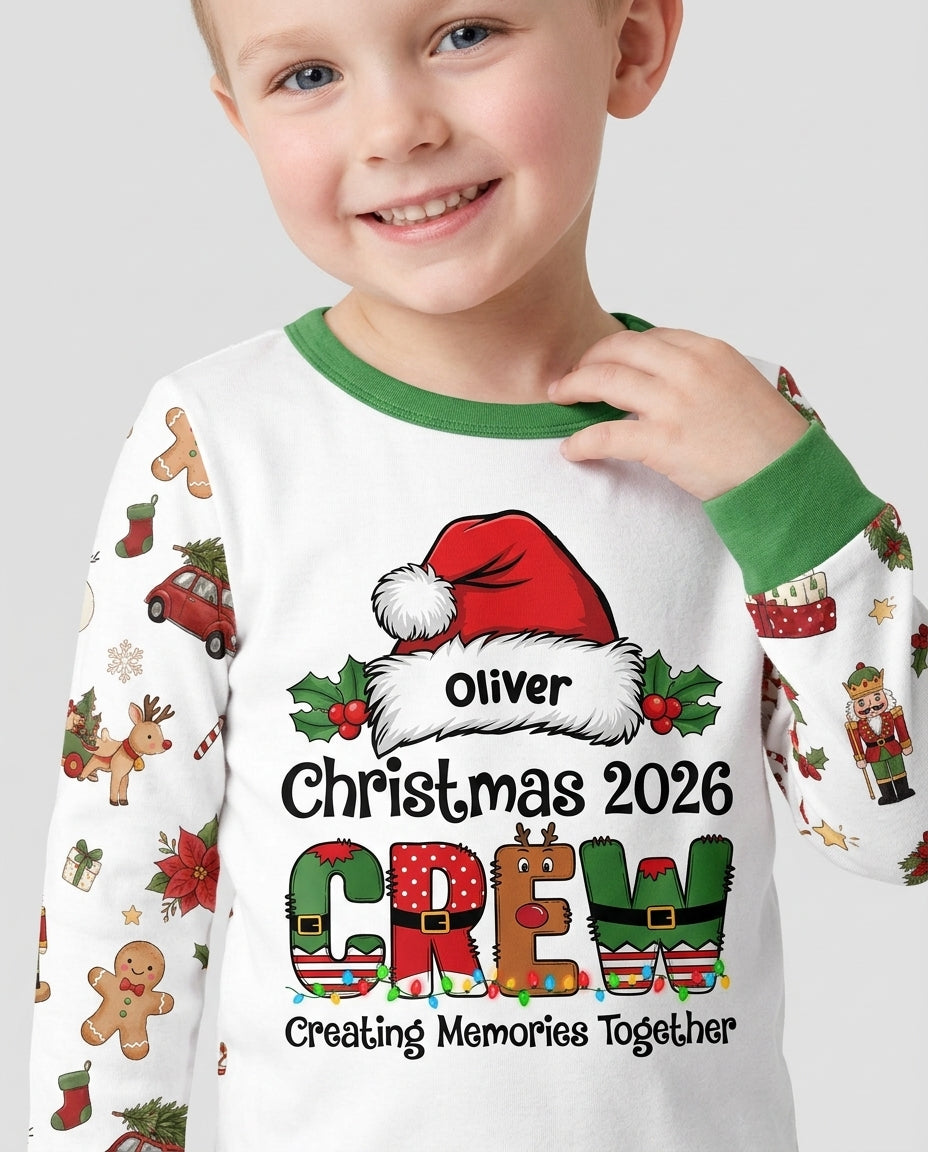 Custom Name Christmas 2026 Crew Bamboo Two Piece Long Sleeve Pajama Set