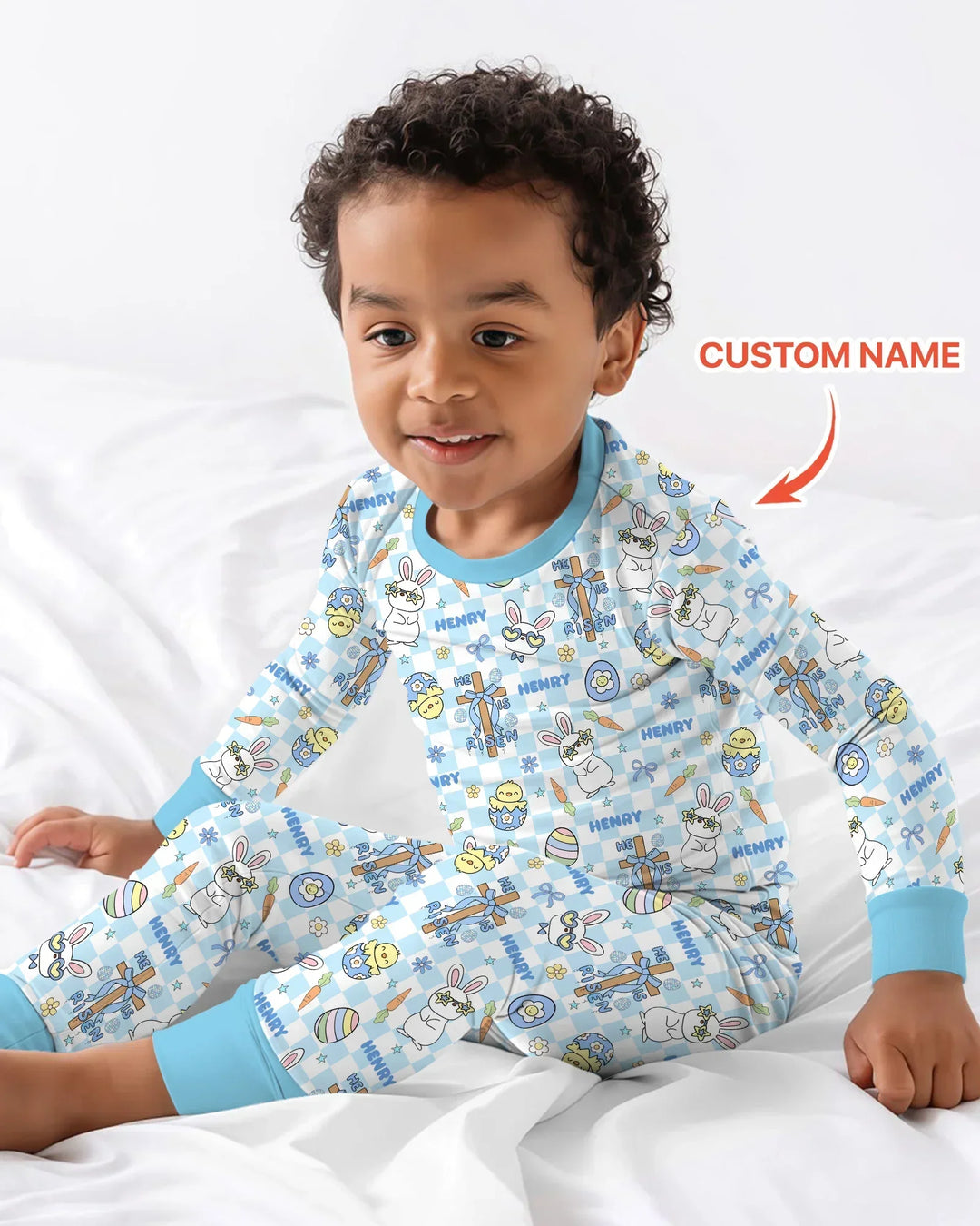 Custom Name Retro Easter Bamboo Two Piece Long Sleeve Pajama Set