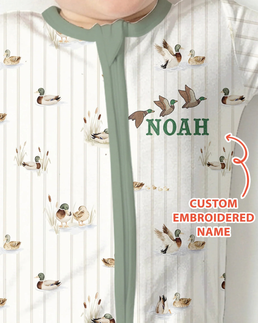 Custom Embroidered Name Mallard Duck  Bamboo Convertible Zippy