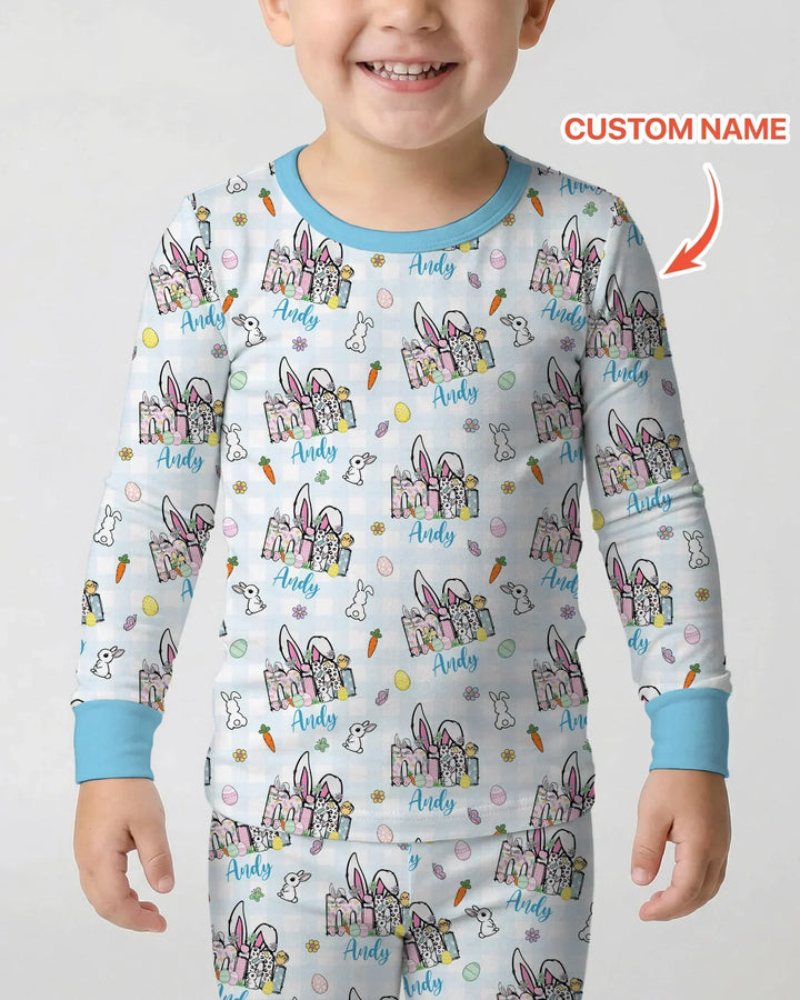 Custom Name Easter Family Matching Bamboo Two Piece Long Sleeve Pajama Set