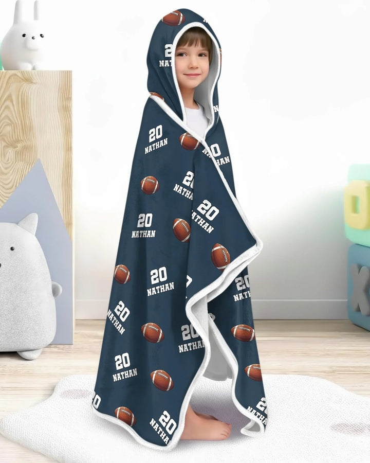 Football Pattern Personalized Bamboo Wearable Hooded Blanket