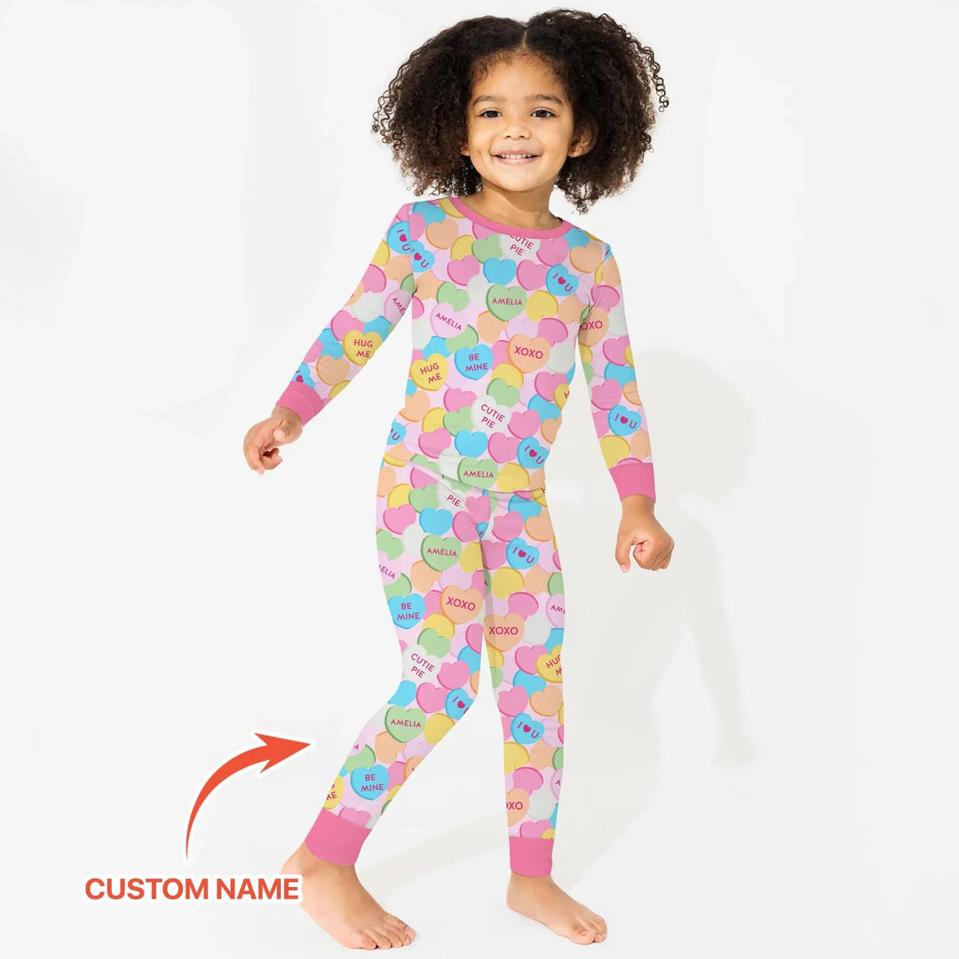 Valentine Candy Crush Family Matching Bamboo Two Piece Long Sleeve Pajama Set