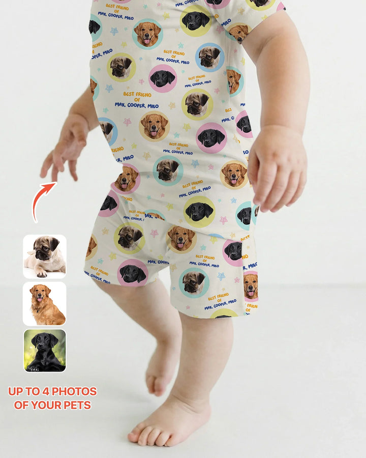 Best Friend Custom Name And Pet Photos Bamboo Two Piece Short Sleeve Shorts Pajama Set